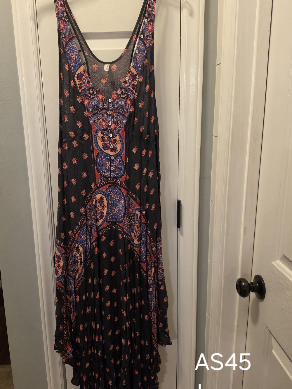 Bohemian Black Maxi Dress with Multi Color Paisley Print